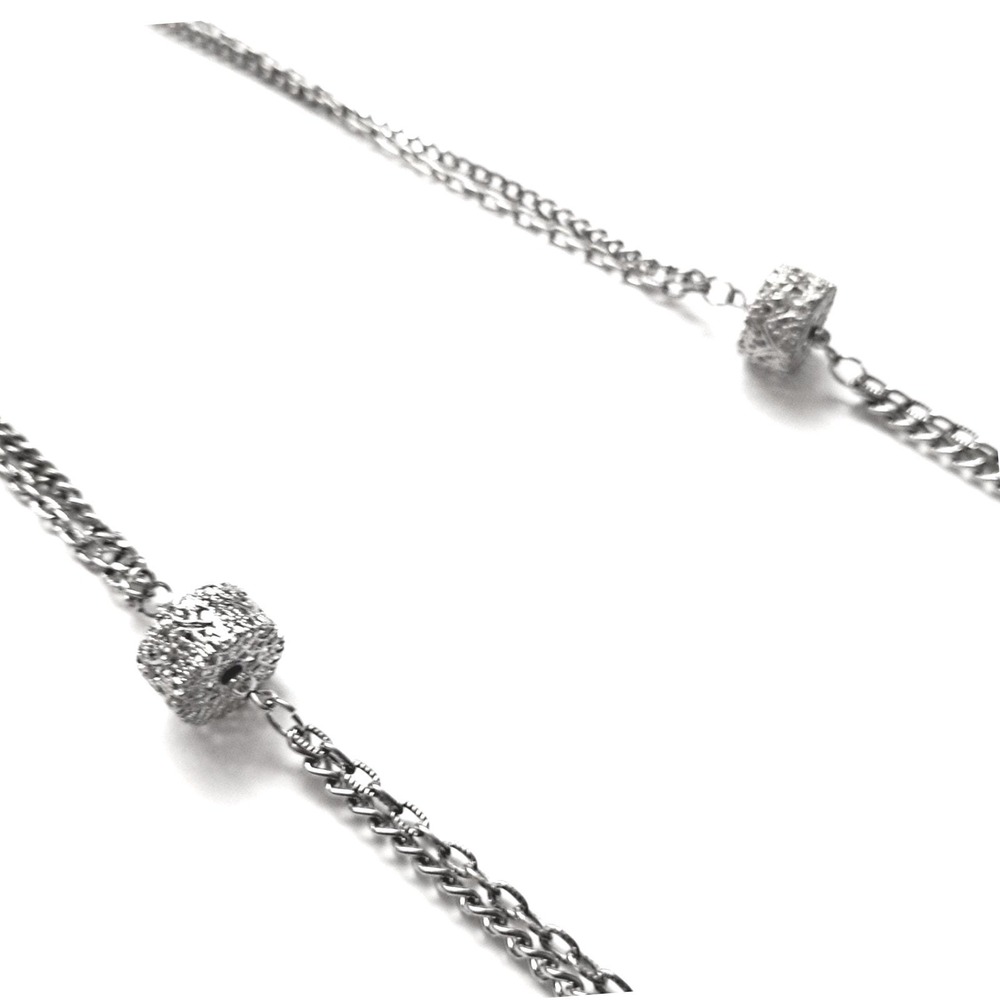 Vintage Silver Necklace 30" Multi Strand Drum Bead Scrolled Silvertone Chain - Picture 4 of 6